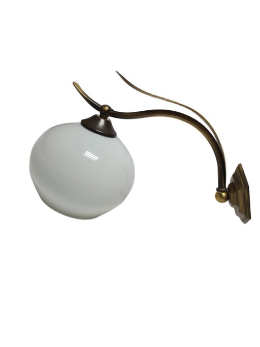 Art Deco wandlamp, Polen, jaren 1950 – wandlampen, Glass, Brass (photo 2 of 9)