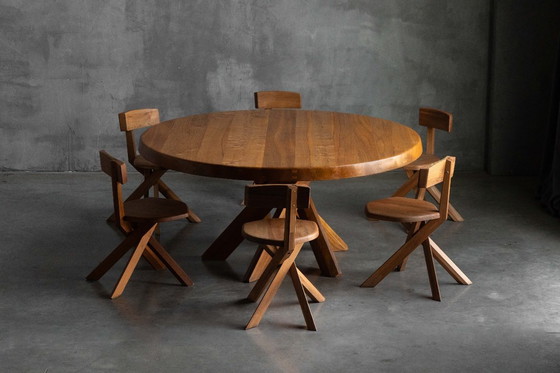 Image 1 of 'T21' Elm Dining Table by Pierre Chapo, France, 1973