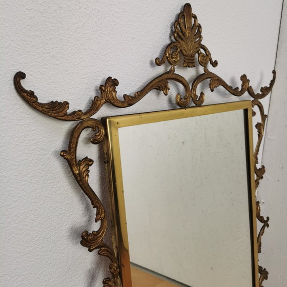 Image 1 of Vintage goudkleurige messing spiegel kuifspiegel schouwspiegel