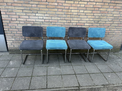 4x Rib Fabric Chairs With Chrome Tube Frame