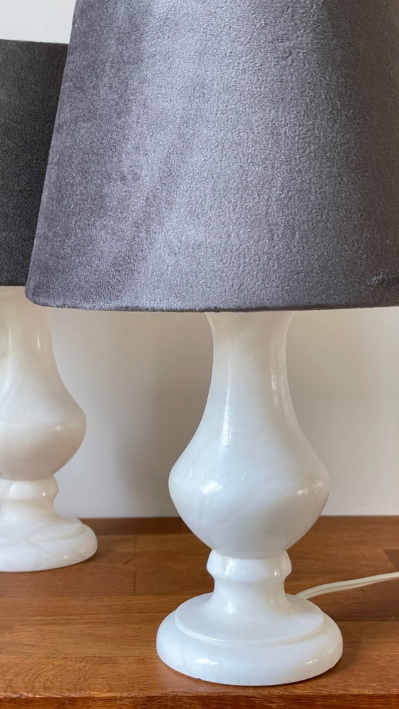Image 1 of Pair of Vintage Alabaster Lamps