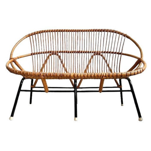 Vintage mid-century rotan sofa bench bankje Rohe Noordwolde 1960's