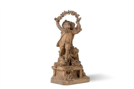 Rococo style terracotta sculpture, Children and Flowers. Circa 1850. – beeldhouwkunst, Ceramic