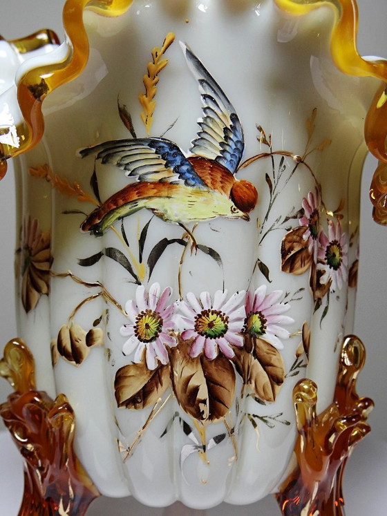 Image 1 of Antique tripod vase, opaline glass, glazed, 19th-20th century, Victorian style