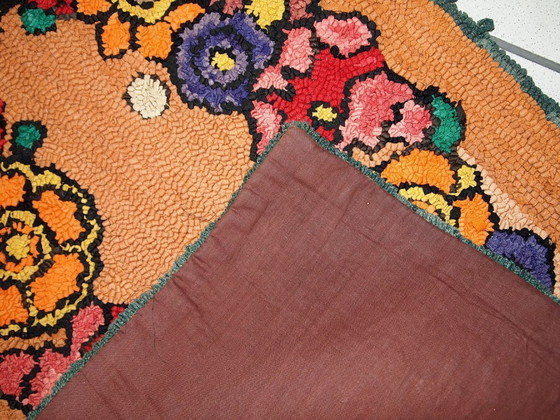 Image 1 of Vintage American Hooked Rug 2'x3' - 1930s Orange Floral