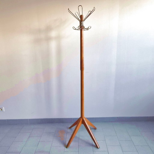 Vintage 1950s Chevillotte Coat Rack, Wood & Metal, Rockabilly Style