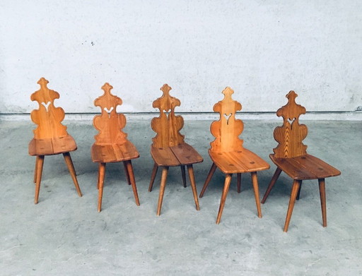 Mid-Century Design Brutalist Style Tiroler Stuhlset, 1960er Jahre Polen