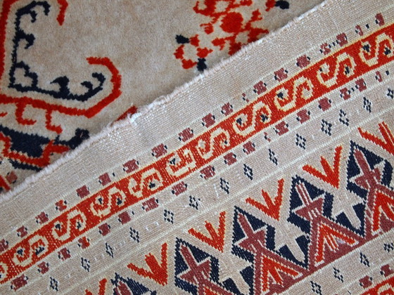 Image 1 of Handmade vintage Uzbek Bukhara rug 4.1' x 5.6' (127cm x 173cm) 1960s - 1C491