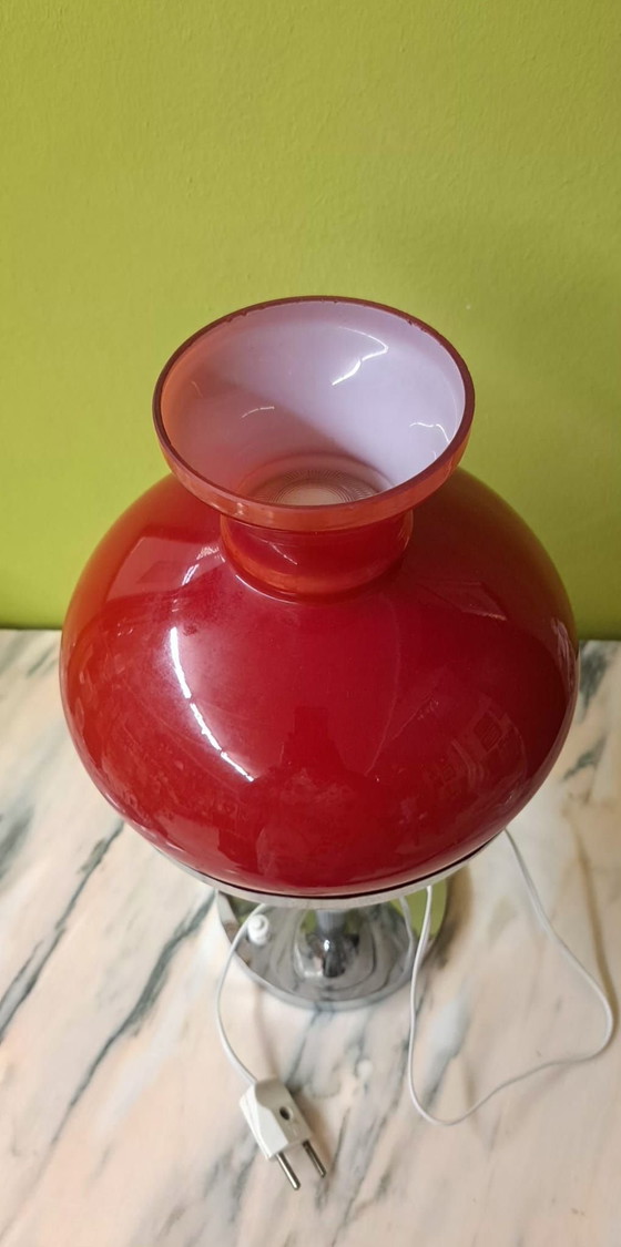 Lampada da tavolo vintage con opalina, Lampade da tavolo, Vetro, Metallo, Rosso (foto 6 di 7)