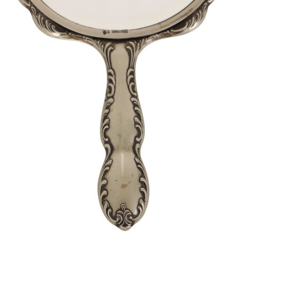 Specchio a mano in stile Art Nouveau, in metallo bianco, Francia (photo 4 of 12)