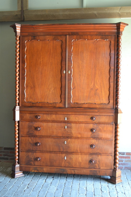 Antique mahogany wood Biedermeier cabinet.