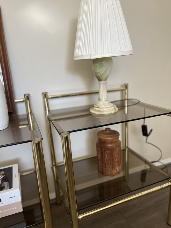 Image 1 of Tables de chevet vintage en laiton doré