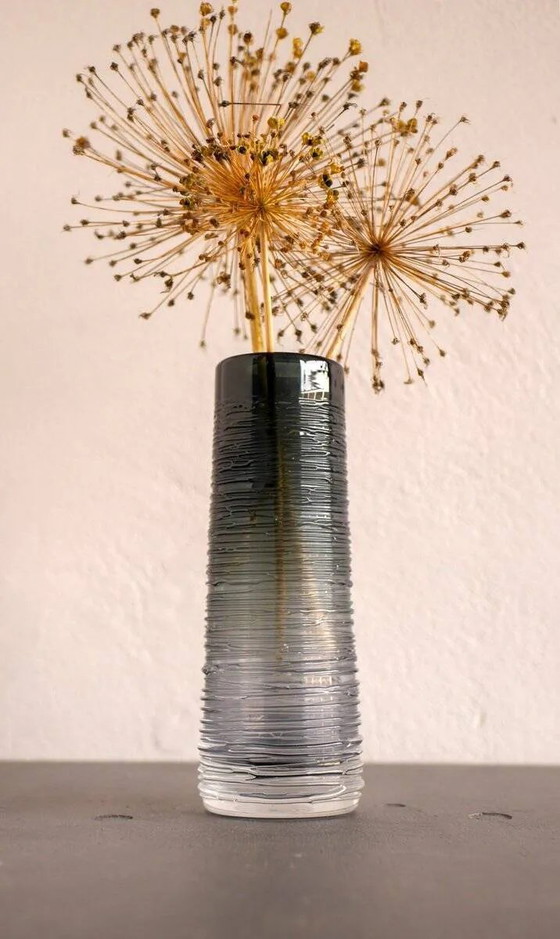Image 1 of Mid-century modern Scandinavian crystal glass art vase in smokey grey colour by Edenfalk, Skruf, Sweden