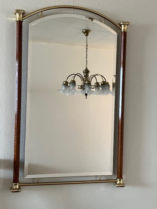 Miroir mural vintage en bois et laiton – 100 × 65 cm – spiegels, Glass, Wood