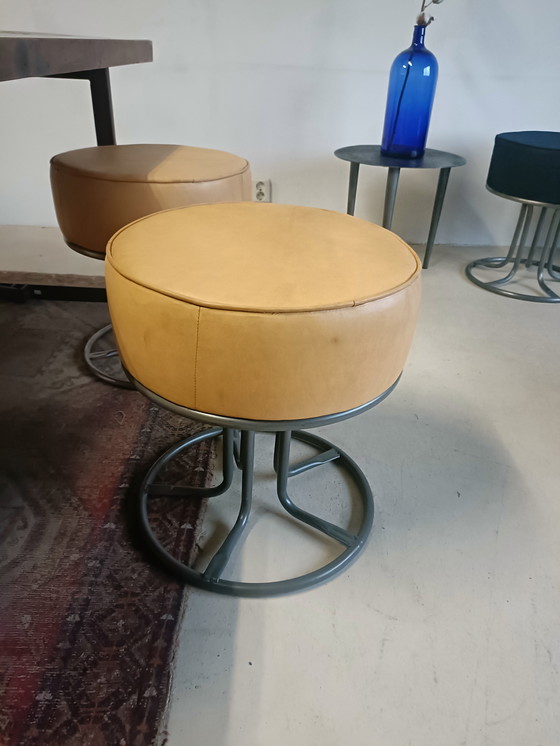 Image 1 of Cognac brown leather pouf