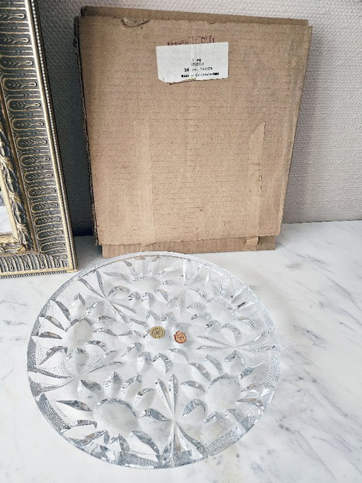 Echte Boheemse kristallen serveerschaal, 28 cm, handgesneden decoratie, Tsjechoslowakije, 8 stuks beschikbaar