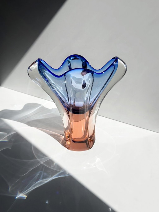 Josef Hospodka for Chřibská Vase, blue-pink Sommerso Art Glass, Czechoslovakia 1960s – vazen, Murano Glass