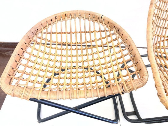 Image 1 of 2 armchairs with stool in rattan 60s design