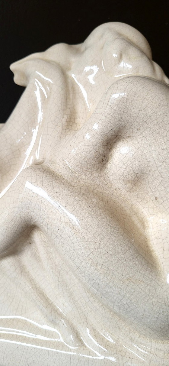 Image 1 of Art-Deco-Keramikskulptur mit Craquelé-Glasur von Fontinelle, 1930