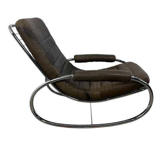 Image 1 of Sedia a dondolo Bauhaus vintage in pelle e cromo