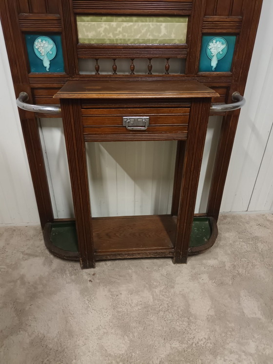 Art Nouveau Coat Rack, Shelving unit, Ceramic, Wood, Brown (photo 9 of 13)