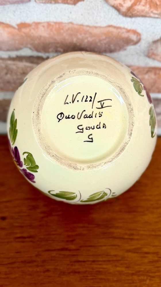 Goudse gesigneerde aardewerkset Quo Vadis, Gouda Holland, Vazen, Keramiek, Blauw (foto 8 van 11)