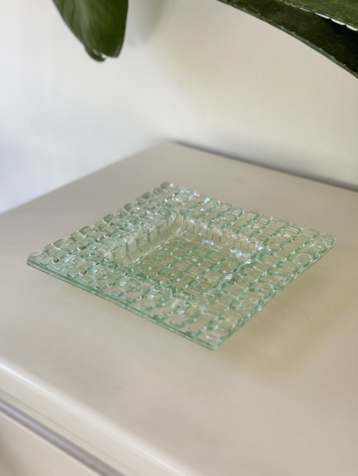 Glazen Design Schaaltje – Fused Art Glass Met Geblokte Structuur