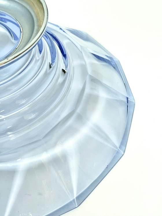 Image 1 of Splendida ciotola in cristallo viola Art Déco su base in metallo