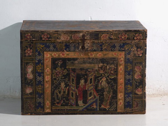 Malle ancienne peinte en bois de pin – Chine, circa 1900 – Armoires de rangement, Iron (photo 32 of 40)
