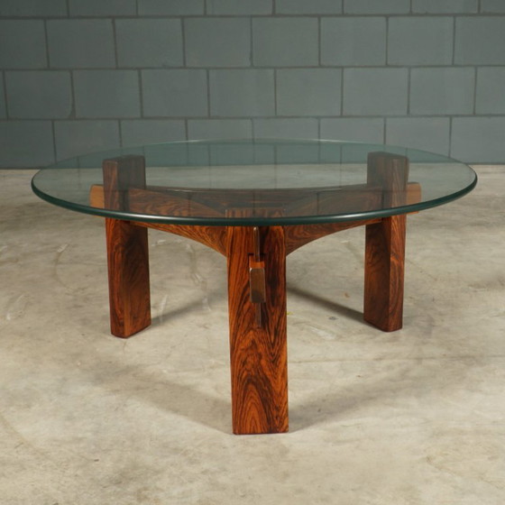 Vintage Brutalist coffee table – rosewood – 1970s – Glass (photo 5 of 12)