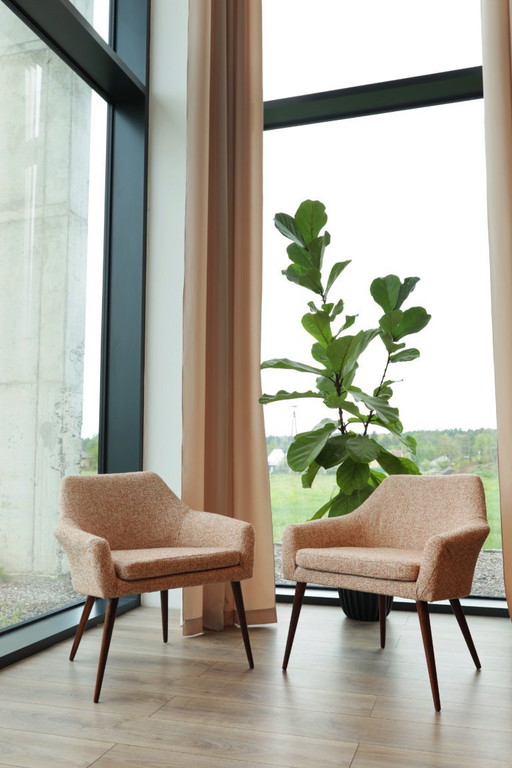 2er Set Clubsessel Vintage Paire Lounge Chairs Zeitlos Boucle Weiß & Orange Polsterung
