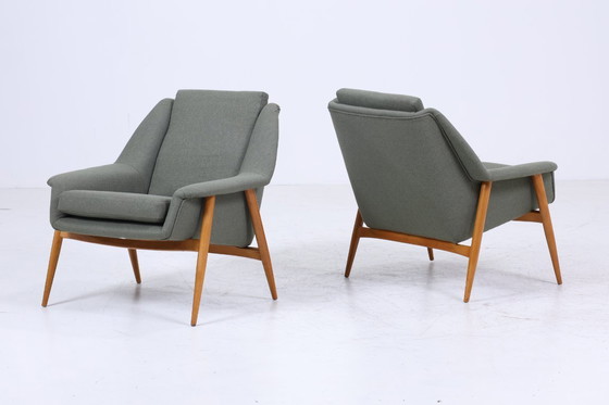 Image 1 of 2 Vintage Armlehnsessel von Wilhelm Knoll für Cassina  60er Jahre | Design Mid Century Stuhl Olivgrün Retro Holz  70er #08-18