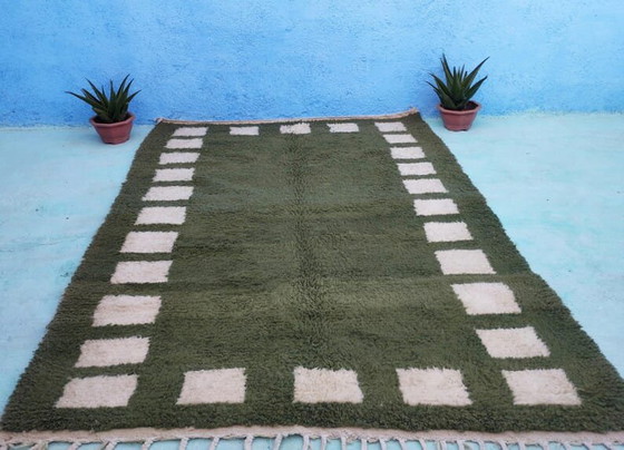 Handgemaakt vloerkleed van puur wol, groen en wit, 1,5/2,5 m – Aime Té, Vloerkleden en tapijten, Wool (photo 4 of 10)