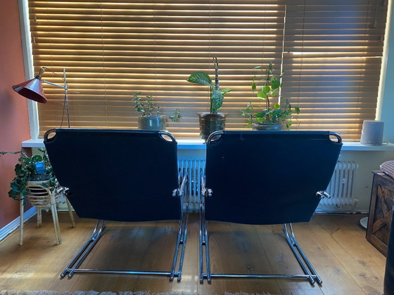 Poltrona dal design retrò con struttura tubolare. – Sedie e poltrone, Metal, Canvas (photo 4 of 5)