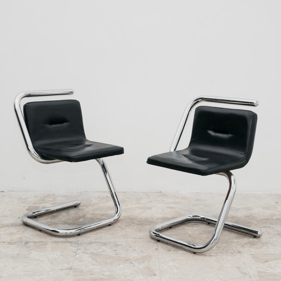 Image 1 of Paar Luigi Bardini Design-Sessel aus den 1970er Jahren aus verchromtem Stahlrohr