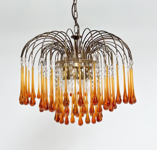 Crystal XL Ceiling Lamp With Teardrops, 1970's