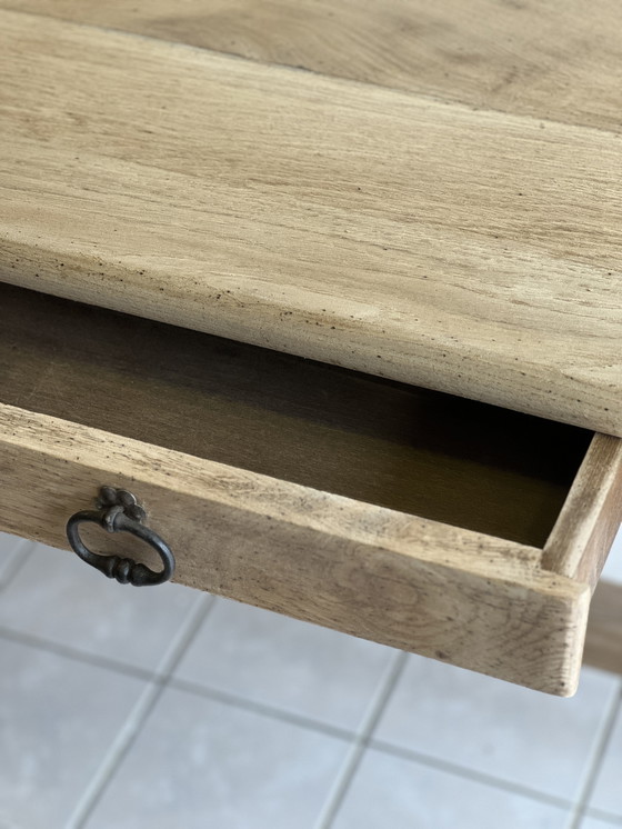 Image 1 of Farmhouse table and its 2 benches in solid oak