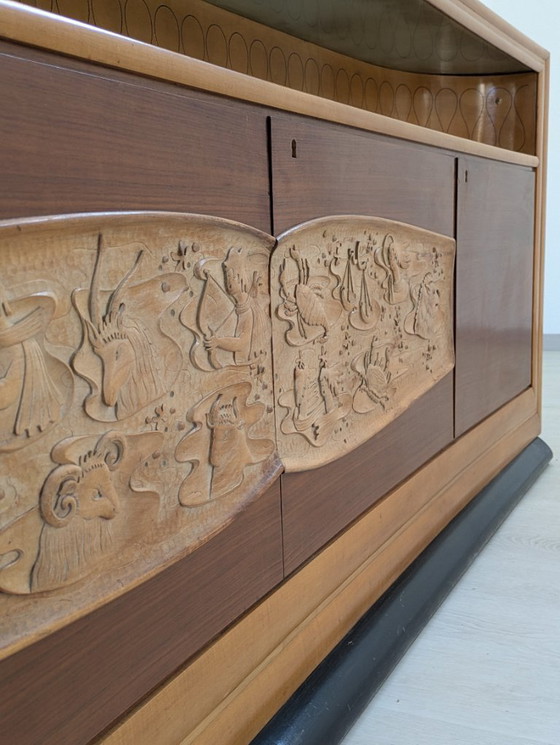 Image 1 of Dassi - Vittorio Dassi - Sideboard with mirror - Crystal, Wood, Brass - Sideboard with mirror