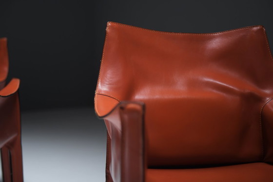 Image 1 of Early edition Cab 413 armchairs in leather by Mario Bellini for Cassina Italy
