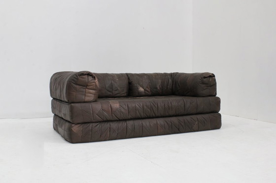 Image 1 of Vintage leren patchwork sofa  daybed jaren 70