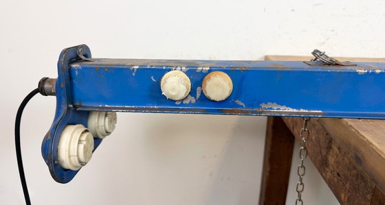 Image 1 of Blauwe industriële hanglamp, jaren 70