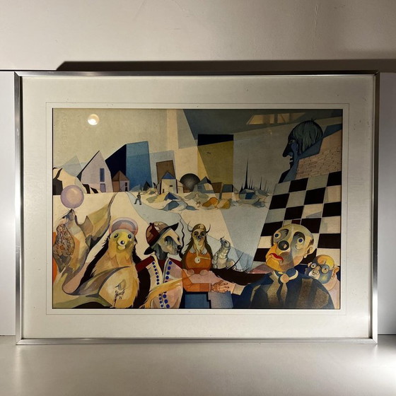 David, Composizione Cubo-Surrealista, 1974, Tecnica Mista su Carta, Incorniciata – Dipinti e disegni, Paper (photo 11 of 12)