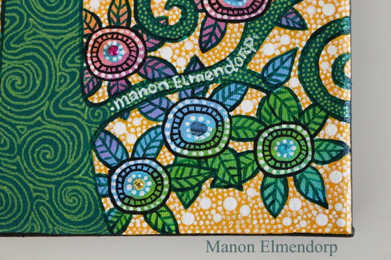 Image 1 of Tableau unique peint à la main représentant des chats dans un arbre, 30 x 18 cm