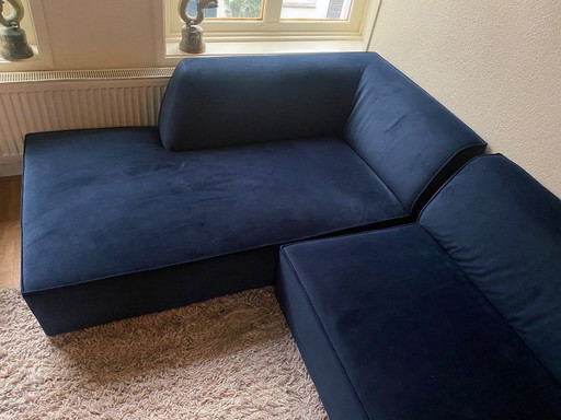 Sofá esquinero de terciopelo azul