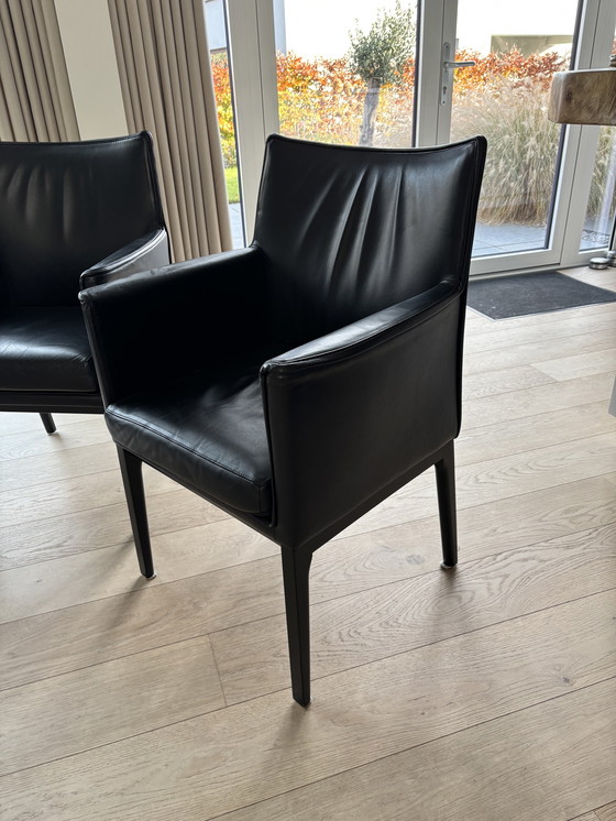 Image 1 of Elegant set of 6 black leather Wittmann dining chairs