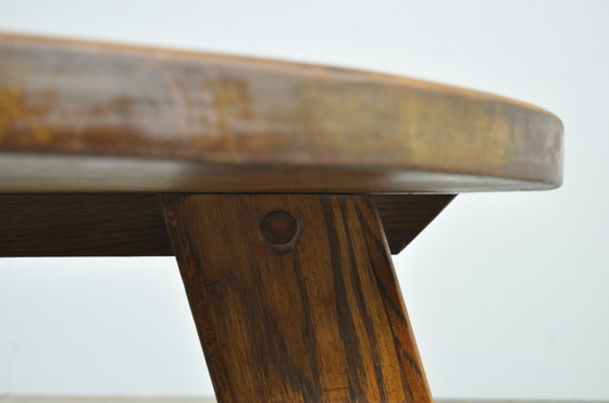 Image 1 of Brutalist Massive Oak Round Coffee Table 1970s