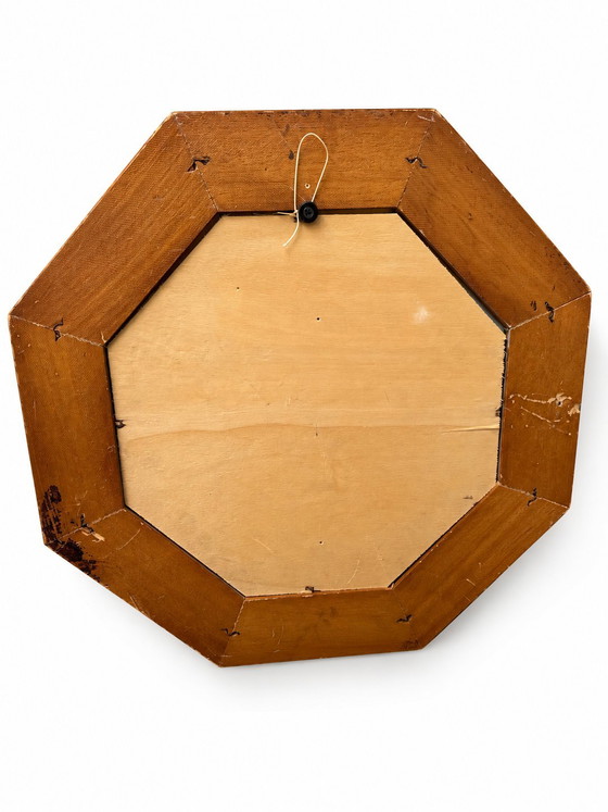 Image 1 of 1960s Spanish Octagonal Mirror – Solid Wood & Cobalt Blue Glass (Hollywood Regency)