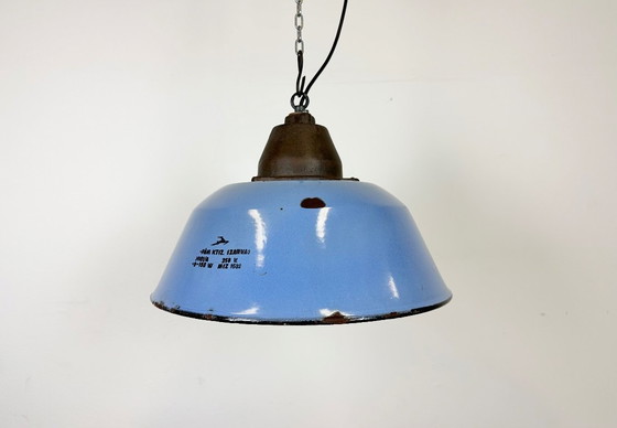 Image 1 of Industrial Blue Enamel and Cast Iron Pendant Light, 1960s