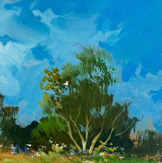 Image 1 of Original Oil Painting Summer Field Landscape Steps among the greenery