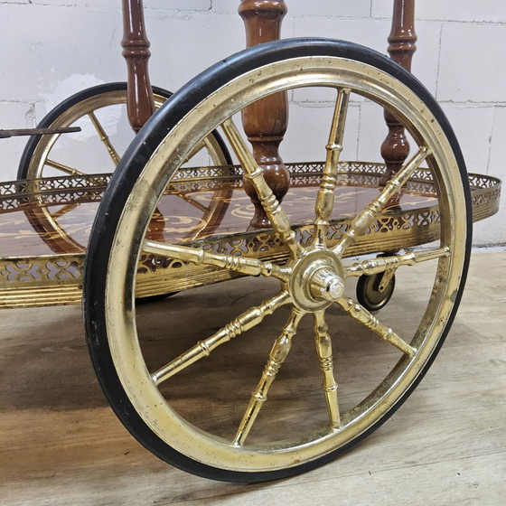 Vintage Italian Bar Cart (inlay work) romantic, Brass, Wood, Brown (photo 8 of 15)